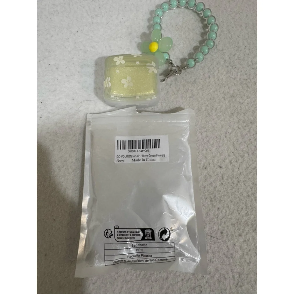 GO-VOLMON Green AirPods 4 Case with Flower Keychain